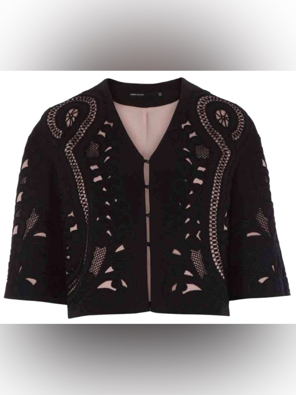 Karen Millen Black Cutout Embroidered Jacket Cropped Evening Bolero US 4